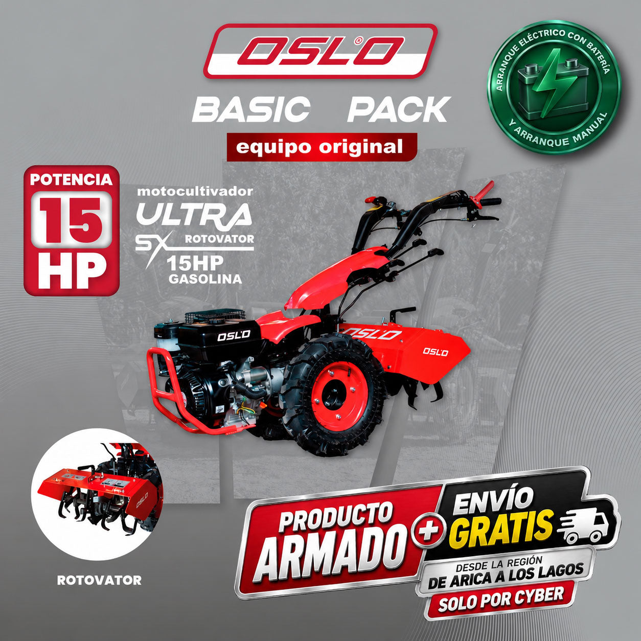 Motocultivador SX15 ULTRA ROTOVATOR Bencinero 15 Hp 4 Tiempos